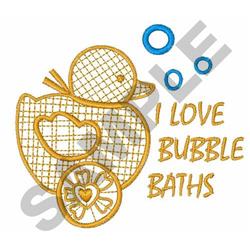 Playful duck with a textured outline and cheerful blue bubbles, perfect for bath time fun.