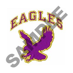 Sporty eagle in flight with purple and yellow accents, featuring bold text 'EAGLES' above, perfect for caps.