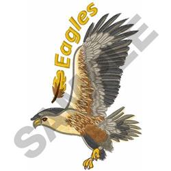Realistic eagle in flight with intricate feather details and wingspan, featuring warm yellow text 'Eagles' above.