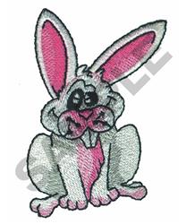 Cartoon rabbit with large ears and pink accents, featuring a playful expression, perfect for Easter-themed projects.