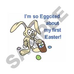 bunny rabbit detailed machine embroidery - EGGCITED ABOUT EASTER for reusable tote bags