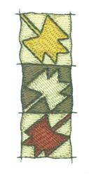 Textured, colorful fall leaf border featuring vibrant yellow, cream, brown, and red leaves arranged vertically.