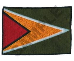 Flag design with a vibrant green background, bold red triangle, and black outlines, ideal for unique embroidery.