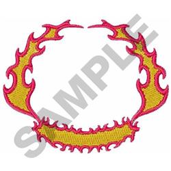 Embroidered decorative border featuring flame-like edges in vibrant yellow with playful pink outlines.