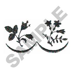 Intricate floral elements featuring detailed leaves and blossoms in rich colors, elegant for decorative fabrics.