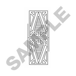 Abstract geometric design featuring minimalist line art with stacked triangles and rectangles. Monochromatic, modern style.