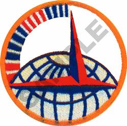 Globally themed design featuring a globe and bold red compass needle, encircled by an orange border.