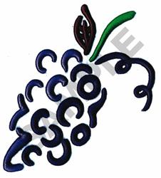 Grape cluster with playful, curvy shapes, vibrant purples, and vine leaves, perfect for kitchen decor.