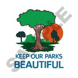 Colorful green tree with lush foliage stands against an orange sunset, featuring bold blue text, ideal for eco-friendly decor