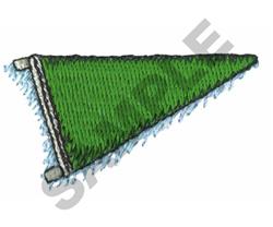 Green triangular flag with a white border, featuring a playful textured design, perfect for casual decor.