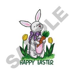 HAPPY EASTER - 5x7 bunny rabbit detailed embroidery design for reusable tote bags