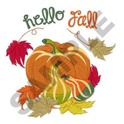 detailed autumn pumpkin machine embroidery pattern - HELLO FALL for kitchen aprons