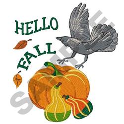 HELLO FALL - 5x7 bird detailed machine embroidery design perfect for kitchen aprons