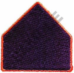 House shape patch with a purple background and orange outline, showcasing a playful geometric design.