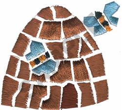 Colorful igloo with textured brown bricks and blue accents, plus a playful blue snowflake. Perfect for kids' crafts.