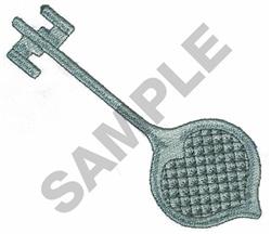 Key shaped design in soft shades with a playful grid pattern and airy outline, perfect for contemporary decor.