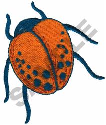 Colorful ladybug with an orange body, blue head, and playful black spots, perfect for cheerful embroidery on various items.