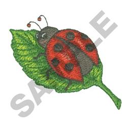 Cheerful ladybug in red and black, resting on a vibrant green leaf, perfect for whimsical designs.