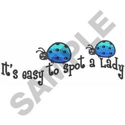 Playful ladybug design featuring blue ladybugs with black spots and whimsical text for cheerful spring decor.