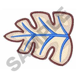 Stylized leaf with smooth brown outline, beige fill, and blue accents in a modern aesthetic.