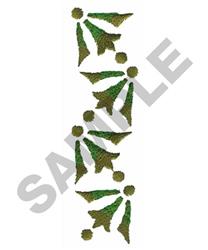 Leafy design with circular accents showcases stylized green leaves. Natural style for fall decor.