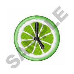 Vibrant lime slice clock with playful green segments and a whimsical black clock design on a white background.