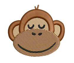 Playful monkey head with a smiling mouth, closed eyes, and warm brown tones, perfect for children's décor.