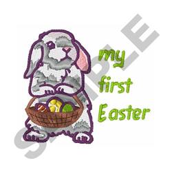 My First Easter - 4x4 bunny rabbit detailed embroidery design for decorative pillow covers