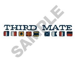 Nautical flags spell 'THIRD MATE' in colorful, playful font, ideal for a maritime-themed decor.