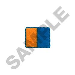 Rectangular patch with bold orange and blue colors, featuring a textured blue border, perfect for embroidery.