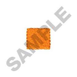 Embroidered square patch in bright orange with a textured surface and zigzag stitched edges.