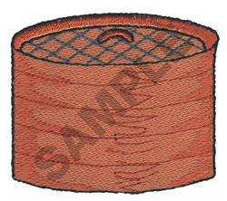 Orange spool of thread with a crisscross textured top and simple cylindrical shape, perfect for sewing projects.