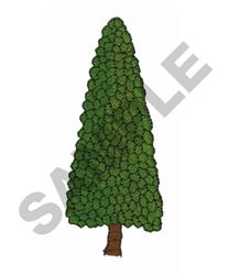 Cartoon pine tree with vibrant green foliage and a rustic brown trunk, ideal for cheerful embroidery.