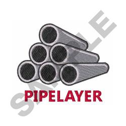 Modern industrial design featuring stacked gray pipes with a textured surface, and bold red 'PIPELAYER' text.