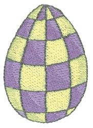 Checkered Easter egg in purple and yellow, vibrant modern design, perfect for festive spring decor.