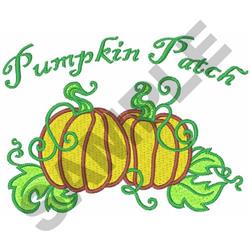 Colorful pumpkins with green vines and script 'Pumpkin Patch' create a playful fall design perfect for autumn decor.