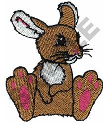Playful rabbit with brown fur, pink paws, and white belly in a cartoon style, perfect for springtime embroidery.