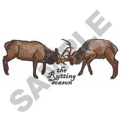 Two rams in a detailed headbutting scene, showcasing impressive antlers and earthy tones for the rutting season.