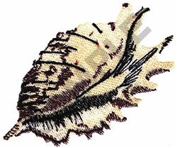 Realistic shell with beige and brown textured stitching, showcasing intricate curves and natural design.