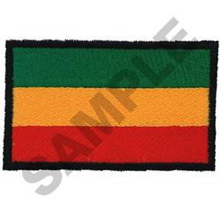 Bold flag featuring three horizontal stripes in green, yellow, and red, framed by a striking black border.