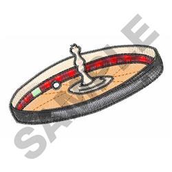 Playful roulette table featuring a vibrant circular wheel, rich reds, greens, and a neutral beige surface.