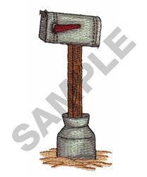 Rustic mailbox in gray tones on a textured wooden post with a solid semi-circular base, perfect for home decor.