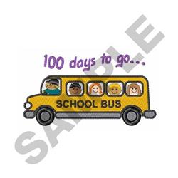 Colorful school bus with diverse children and playful '100 days to go...' text, perfect for a cheerful back-to-school theme.