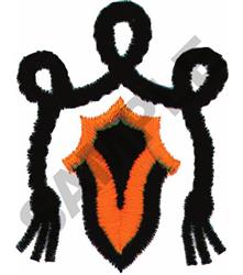 Abstract shield shape in black and orange with playful curves and dynamic intersections, perfect for modern textile applicati