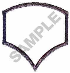 Shield patch outline with dark embroidered border and blank interior for customization. Simple and versatile design.