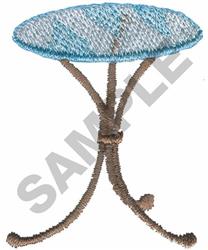 Small table with a vibrant blue top and slender brown legs, featuring clean lines for a modern, minimalist style.