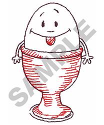 Playful smiling egg in a cup with a red outline, sticking out its tongue, perfect for Easter fun.