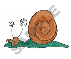 Cute cartoonish snail with an orange spiraled shell, resting on green grass with raised antennas.
