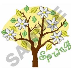 detailed spring tree machine embroidery pattern - SPRING TREE for kitchen aprons