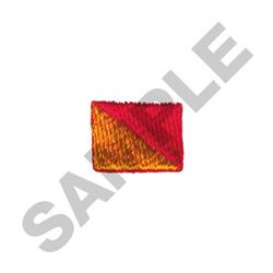 Bold embroidery design element featuring a small square in vibrant red to orange gradient with clean stitching.